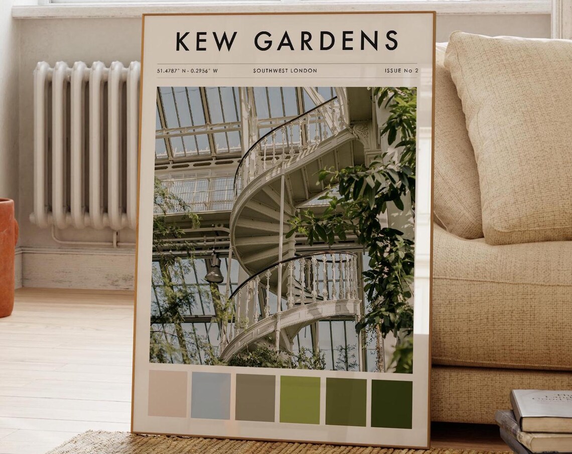 Kew Gardens London Travel Poster, Modern Botanical