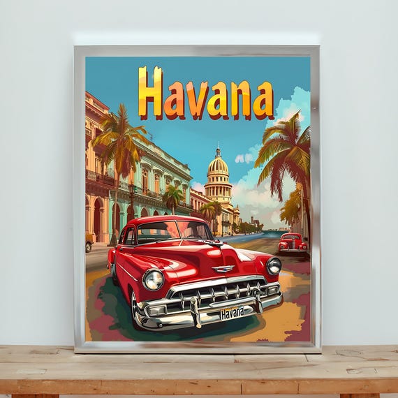 Havana Vintage Travel Poster Classic Oldtimer Car Wall Art Retro Instant