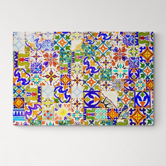 Moroccan Hand Painted Mosaic Tile Patchwork Colorful Bohemian Art Poster
