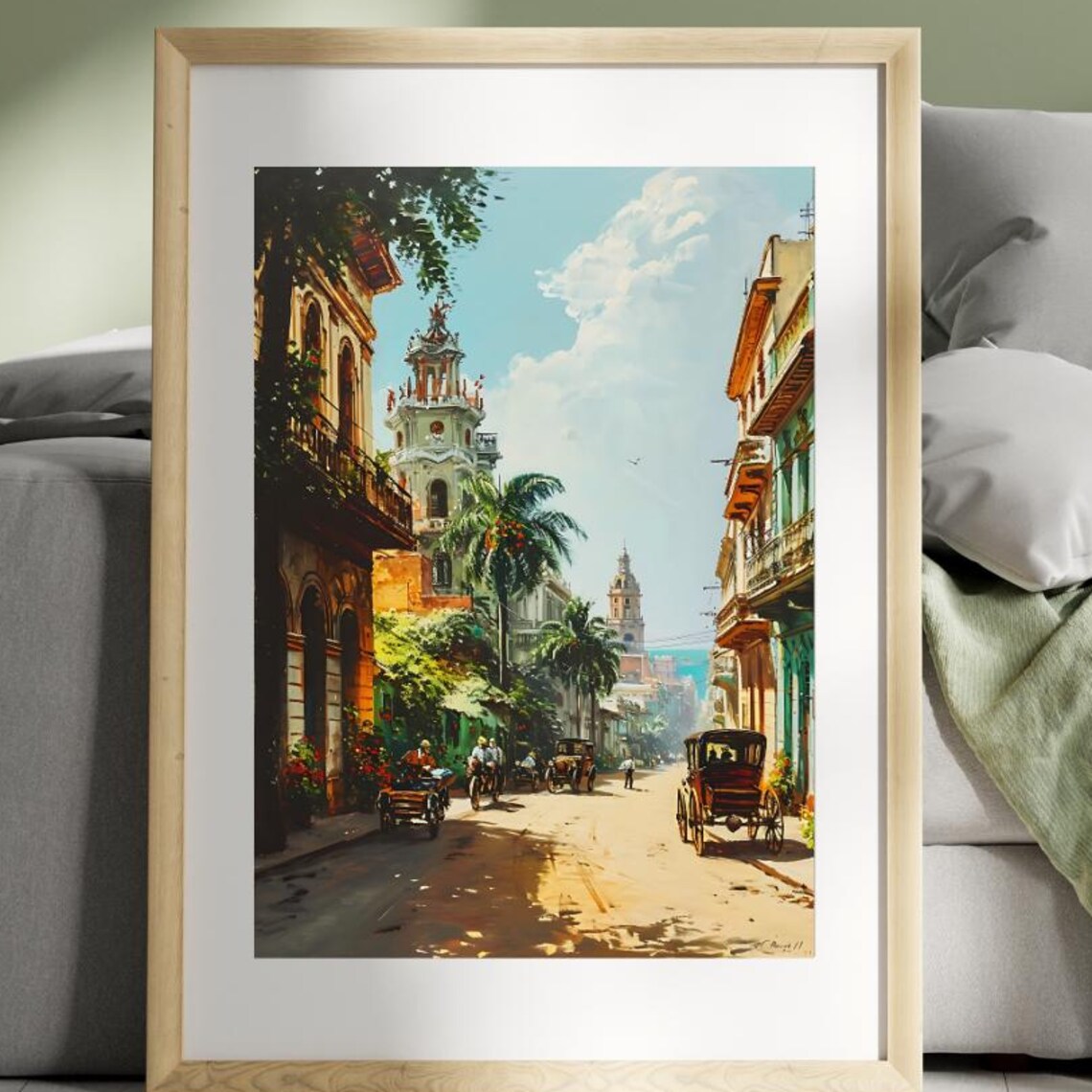 Havana Cuba Colonial Street Horse Carriages Retro Travel Poster