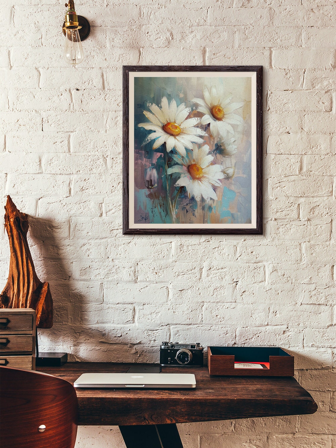 White Daisy Bouquet Oil Painting Soft Floral Botanical Art Poster - Image 3