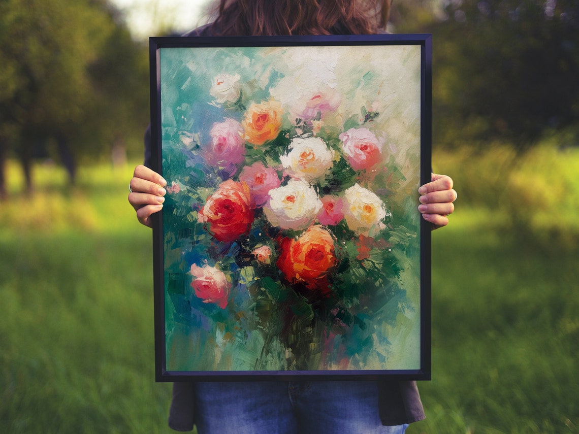 Pastel Rose Bouquet Impressionist Floral Oil Painting Poster - Image 7