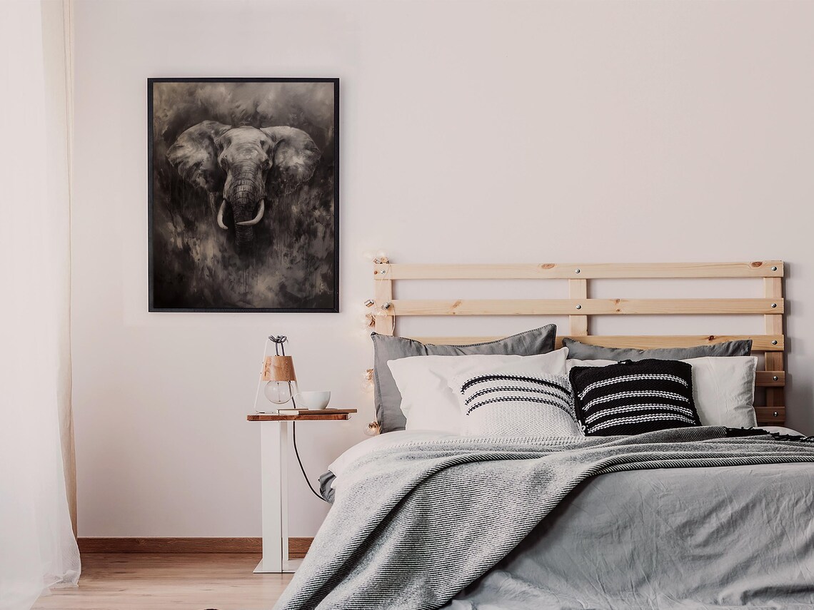 African Elephant Head Charcoal Style Dramatic Wildlife Art Poster - Image 6