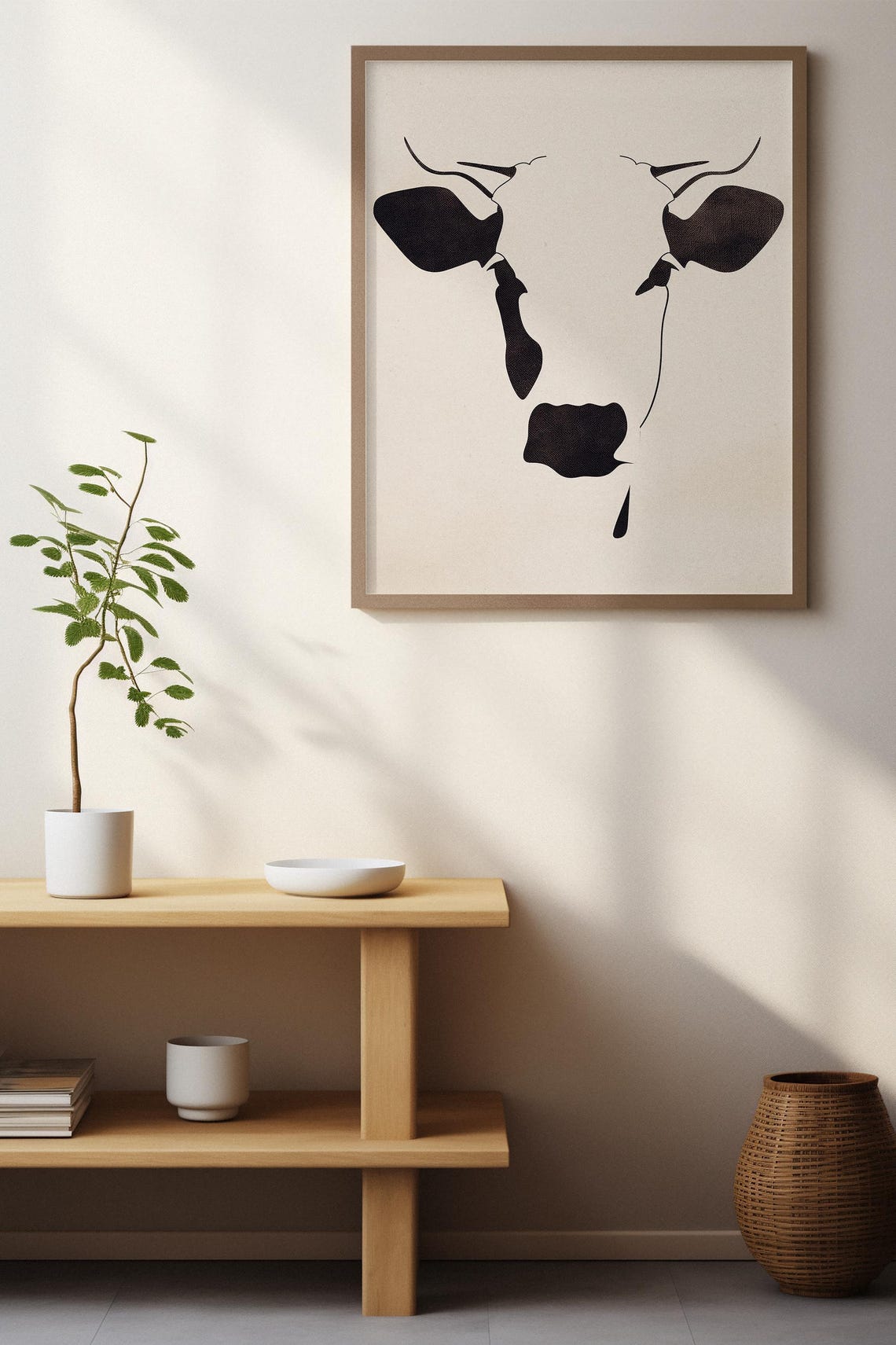 Minimalist Black Silhouette Cow Head on White Background Poster - Image 2