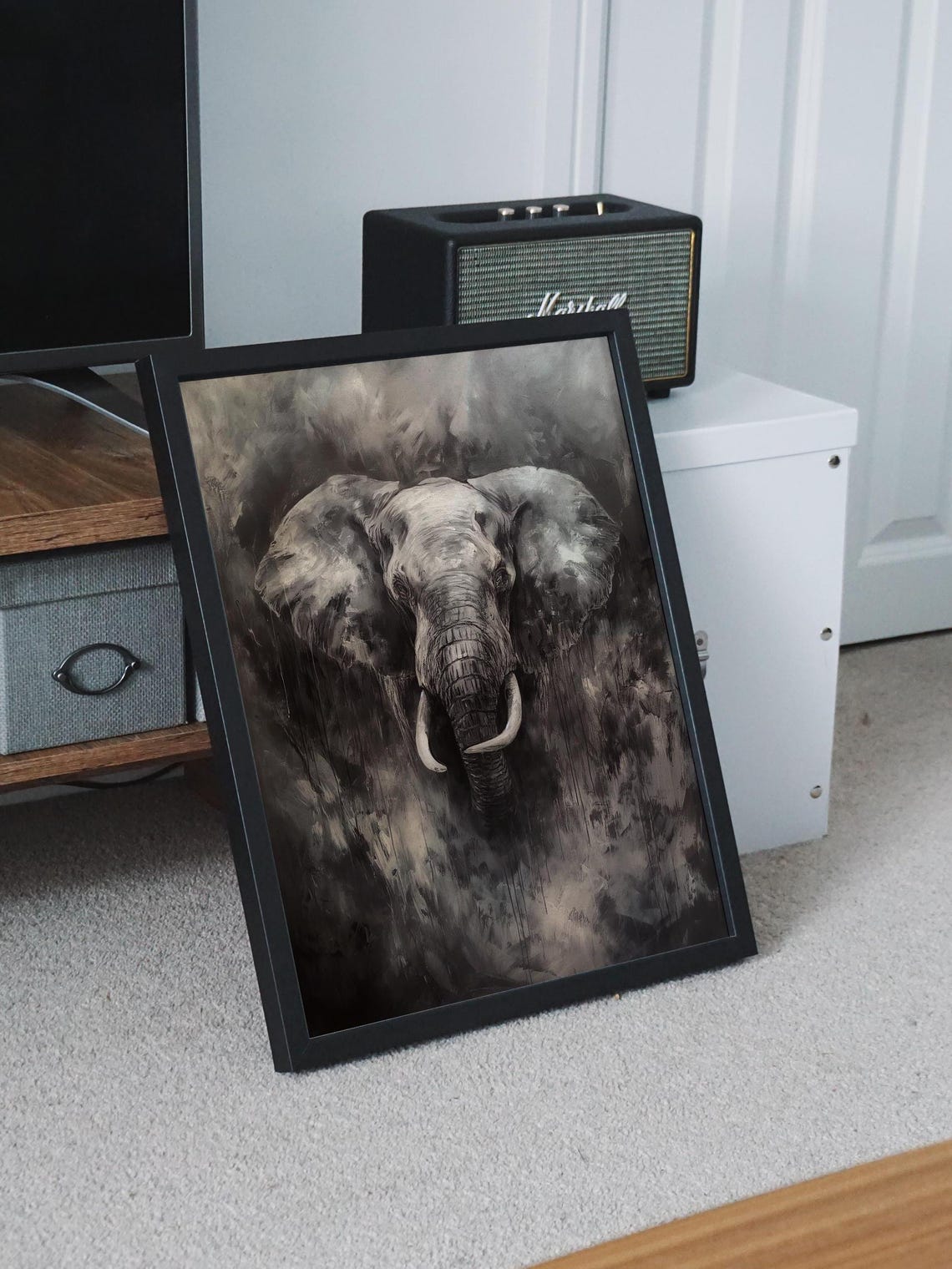 African Elephant Head Charcoal Style Dramatic Wildlife Art Poster - Image 8