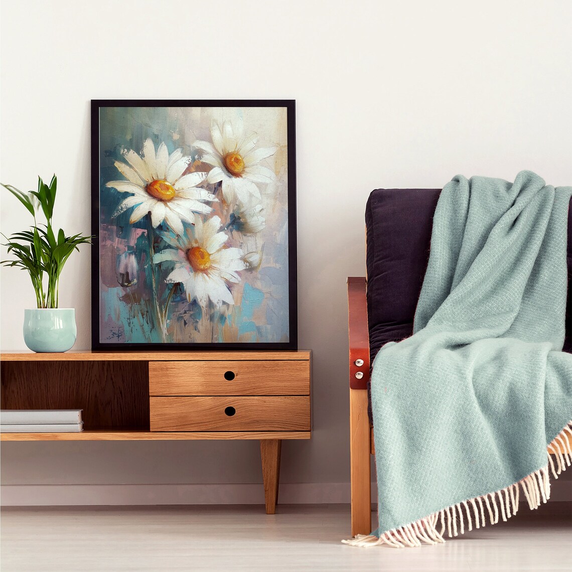 White Daisy Bouquet Oil Painting Soft Floral Botanical Art Poster - Image 7