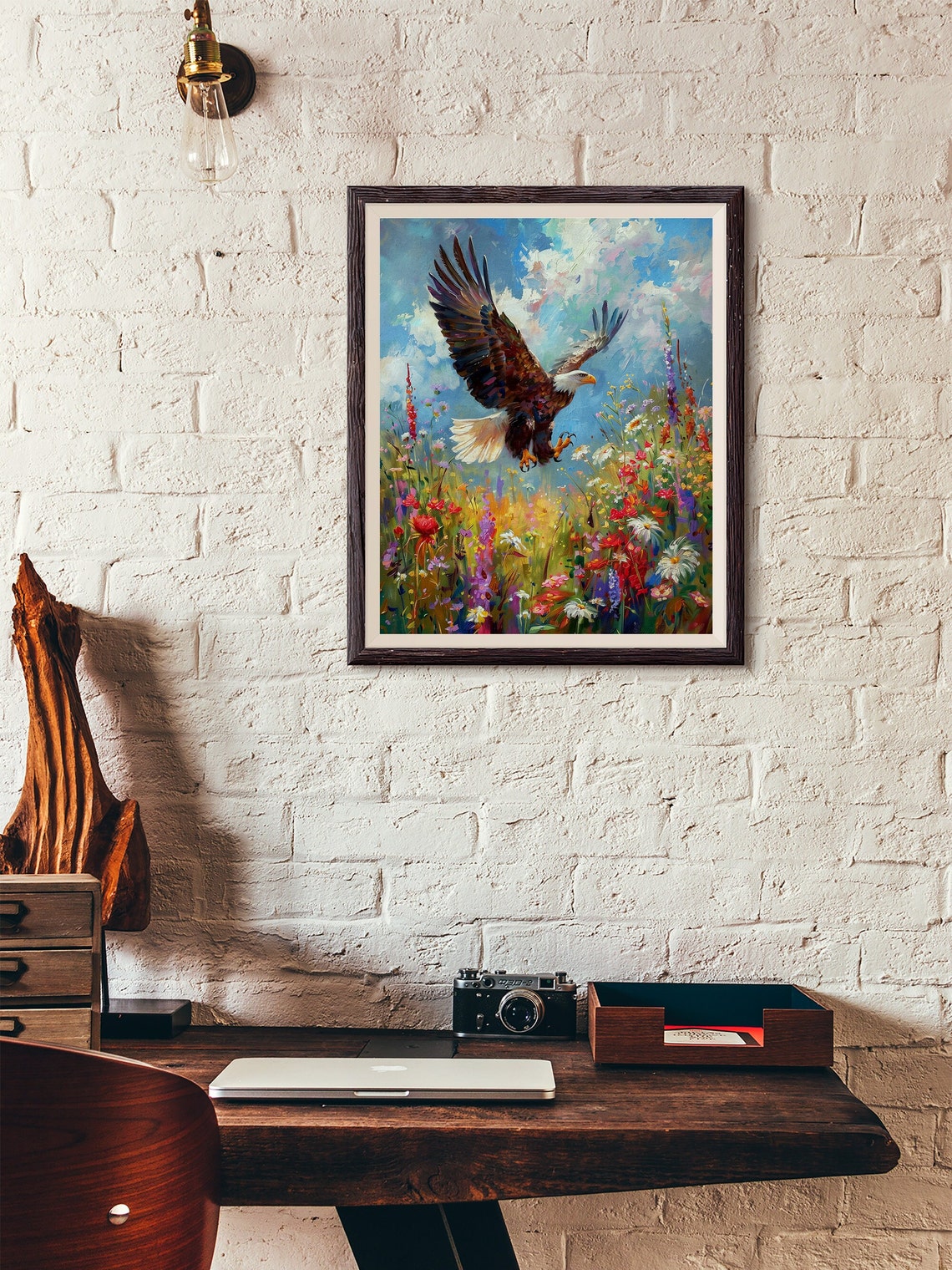 Bald Eagle Soaring Over Wildflower Meadow Oil Painting Poster - Image 4