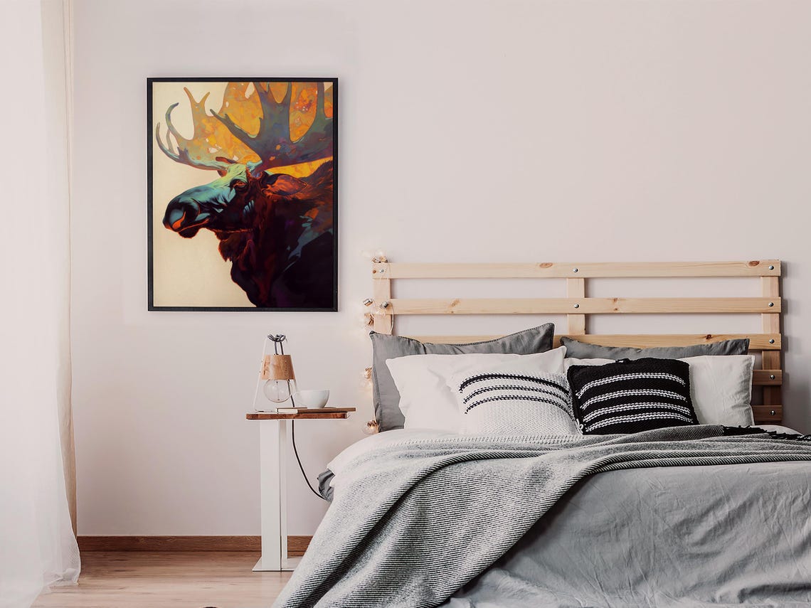 Moose Profile With Glowing Antlers in Dark Amber Forest Colors Poster - Image 7