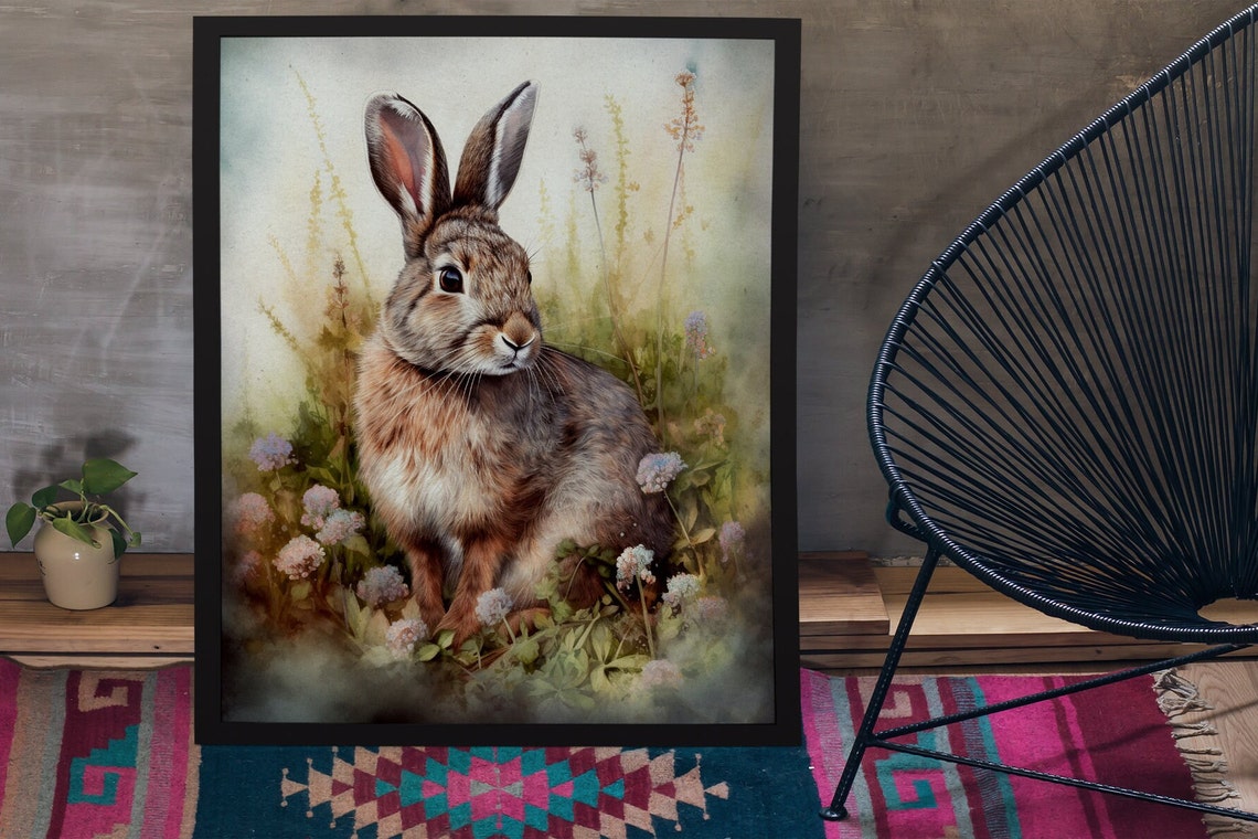 Brown Hare Among Wildflowers Watercolor Woodland Animal Poster - Image 2