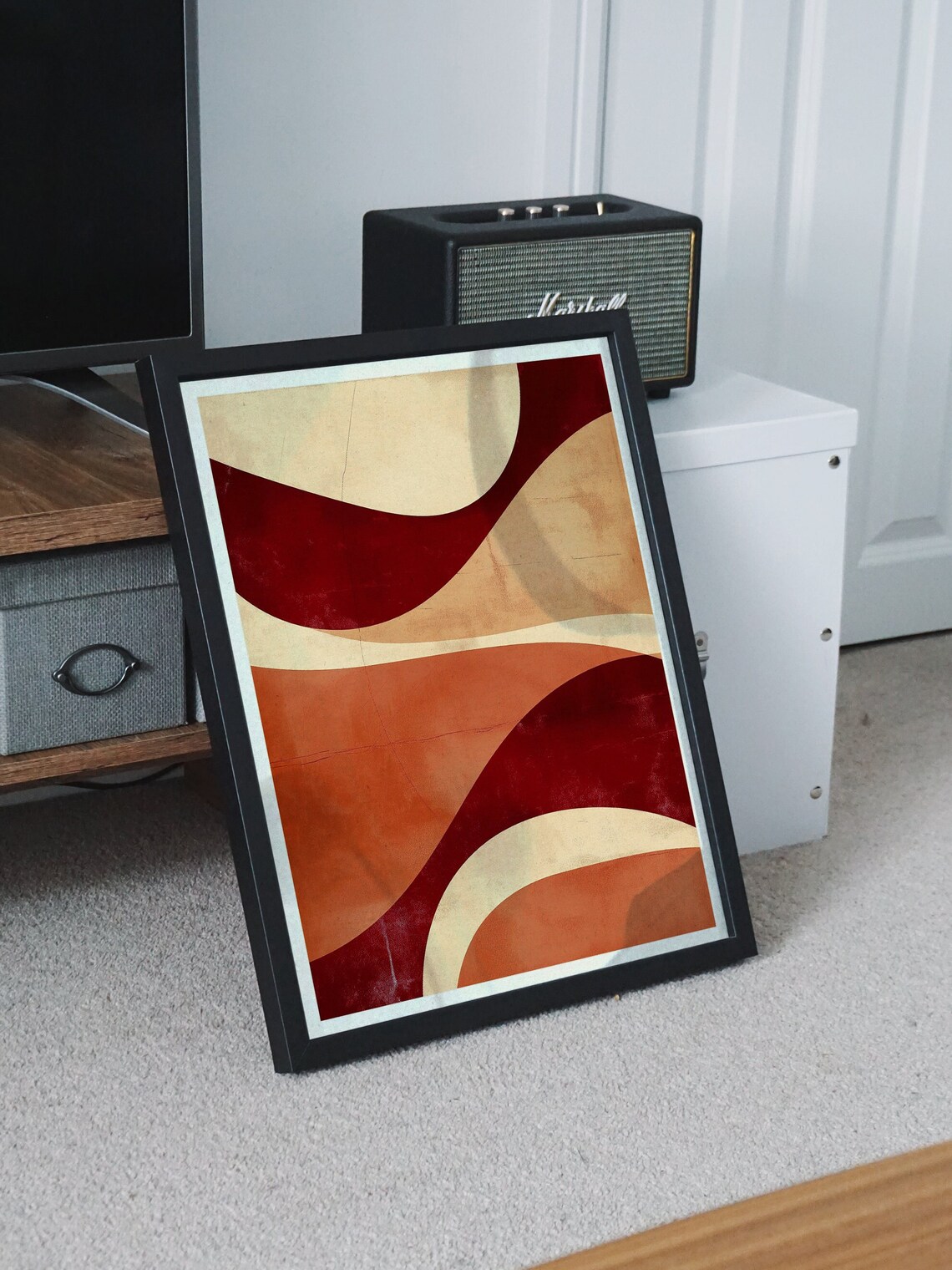 Burgundy Terracotta Cream Wavy Lines Mid Century Abstract Poster - Image 8
