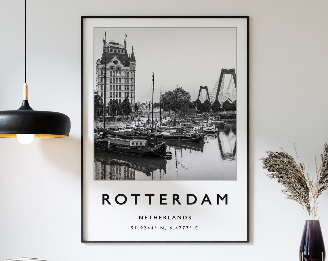 Rotterdam Netherlands Black And White Harbor City Photo Poster
