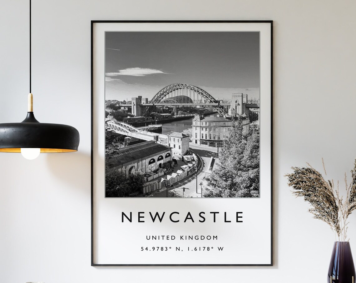 Newcastle Travel Poster, Black And White Art Print
