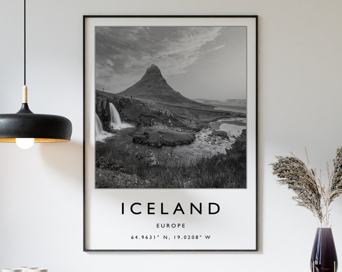Iceland Kirkjufell Waterfall Dramatic Black and White Photo Poster