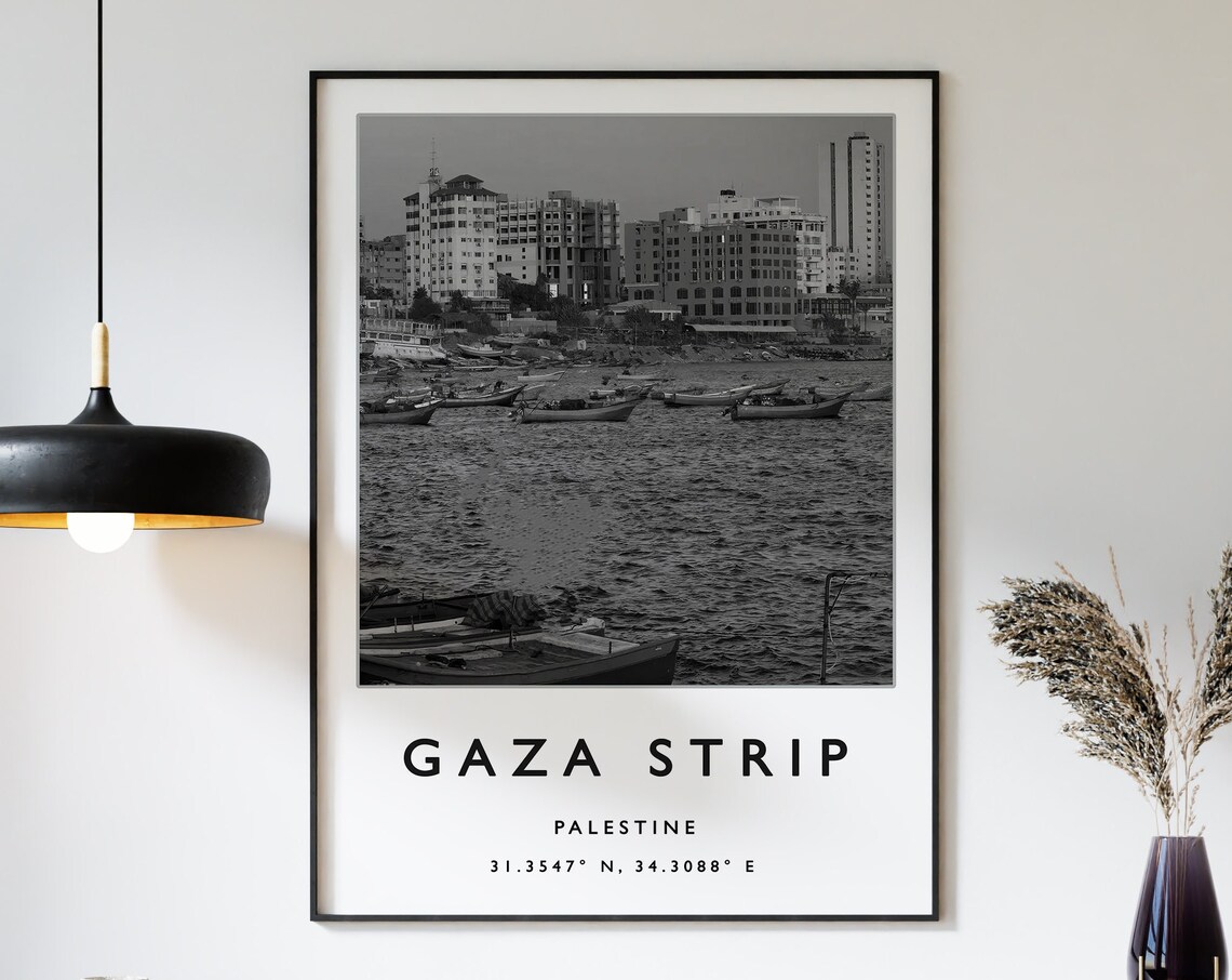 Gaza Strip Palestine Harbor Fishing Boats Black White Photo Print