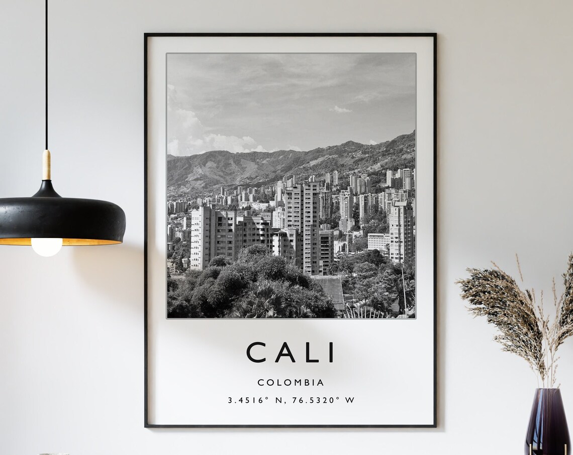 Cali Colombia Travel Poster, Black and White Print