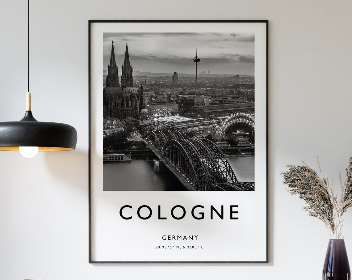 Cologne Germany Black And White Cathedral Bridge Skyline Photo Poster