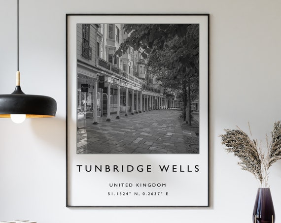 Tunbridge Wells Travel Poster, Black and White City Art