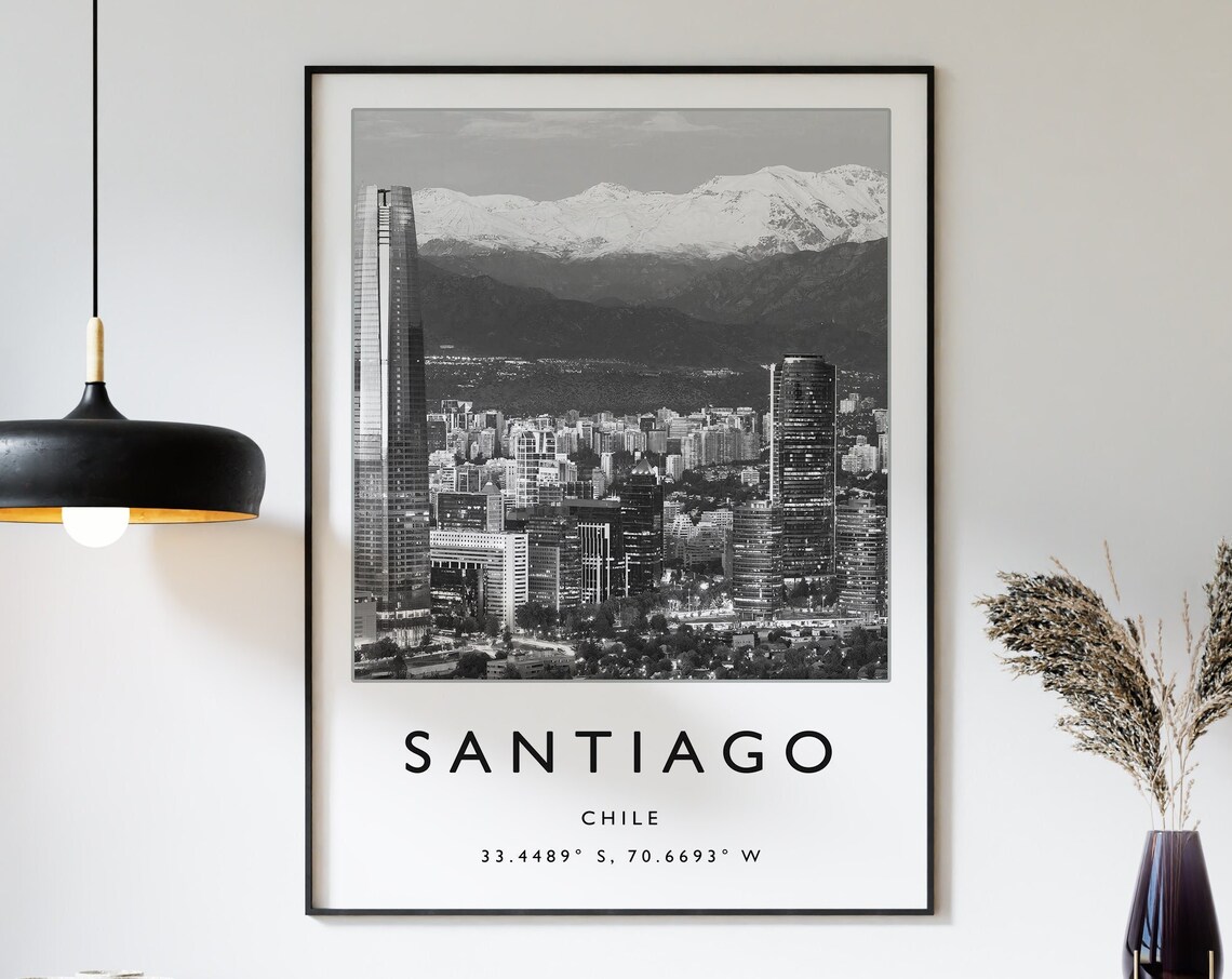 Santiago Chile Travel Poster, Black and White