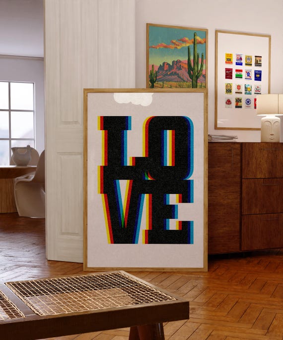 Love Typography Art Poster Print Wall Decor For Dorm Room Poster Retro Cmyk Type Wall Eclectic Decor Funky 70s Print Trendy Wall Art