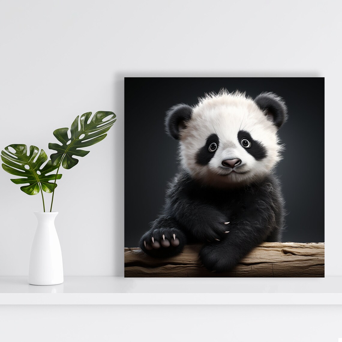 Baby Panda Cub Resting On Log Black Background Fluffy Cute Animal Poster - Image 2