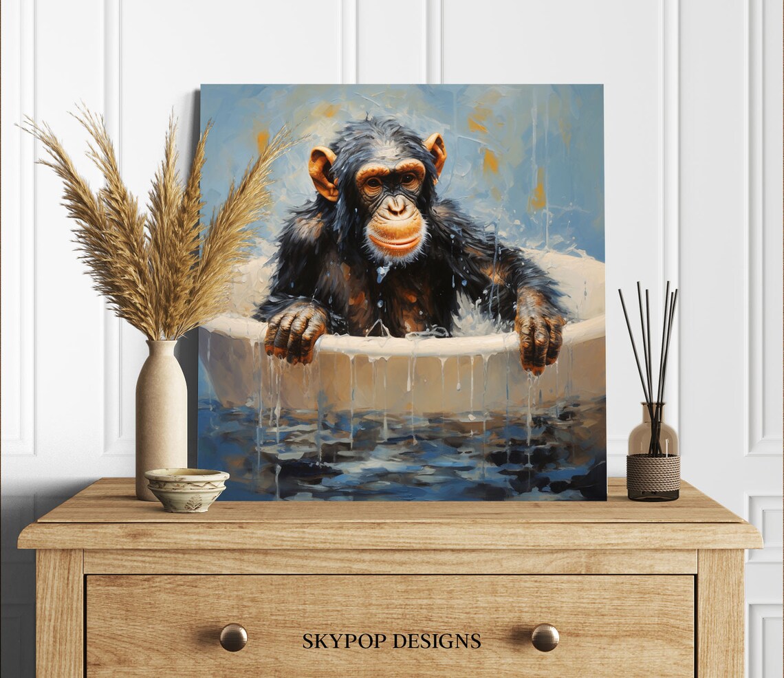 Monkey In Bathtub Bathroom Poster, Modern Decor - Image 2
