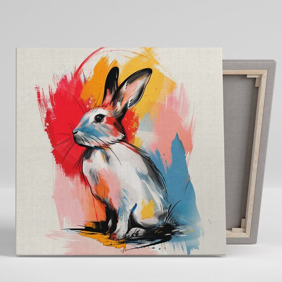Whimsical Bunny Watercolor Abstract Red Orange Blue Wall Poster