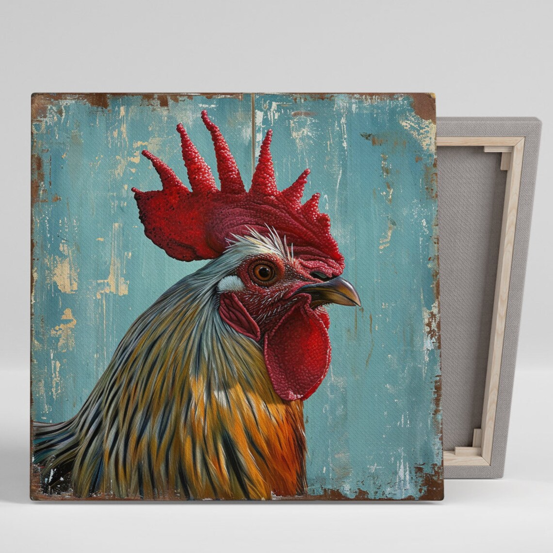 Vintage Rooster Portrait Art Print, Rustic Farmhouse