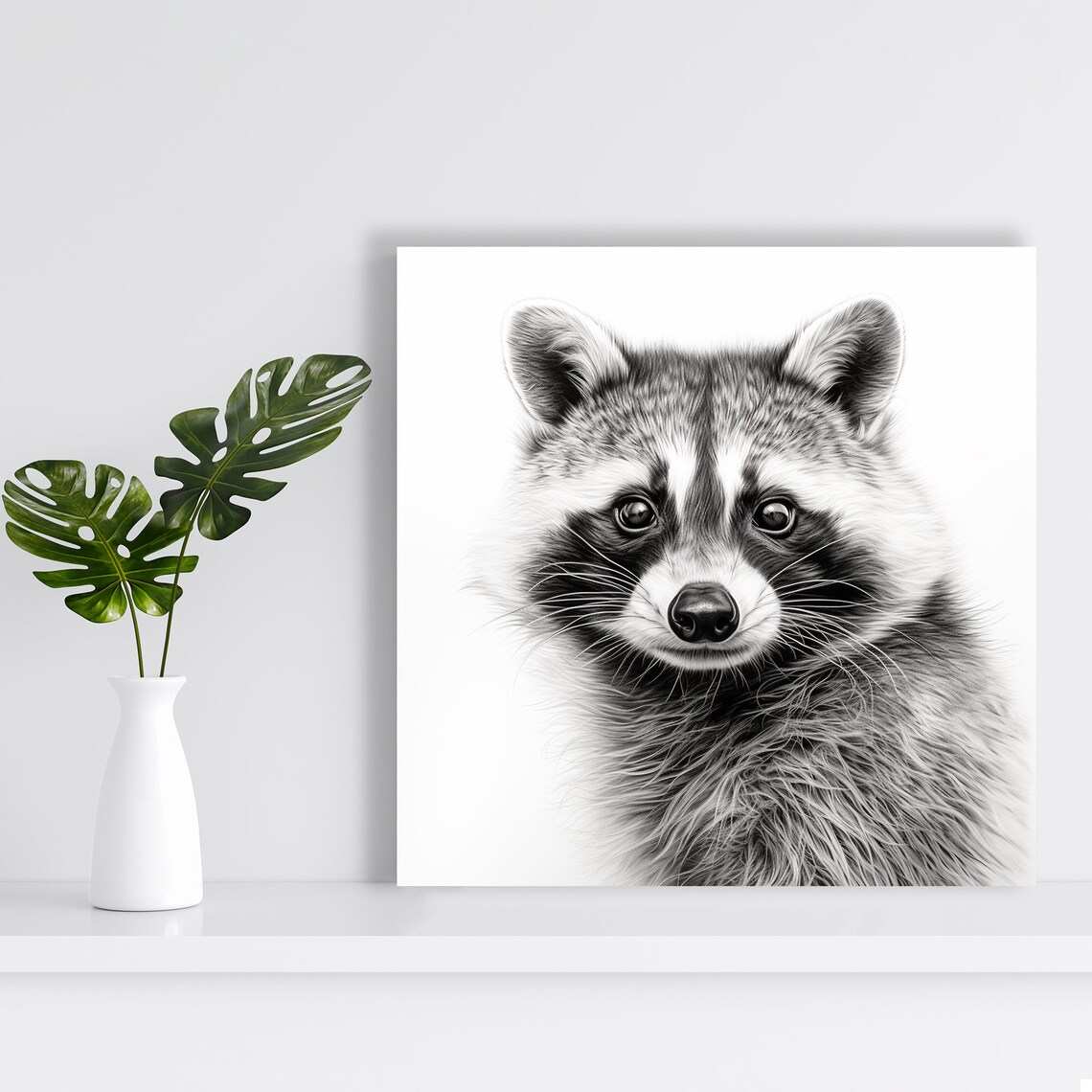 Whimsical Raccoon Minimalist Art Print, Black White - Image 2