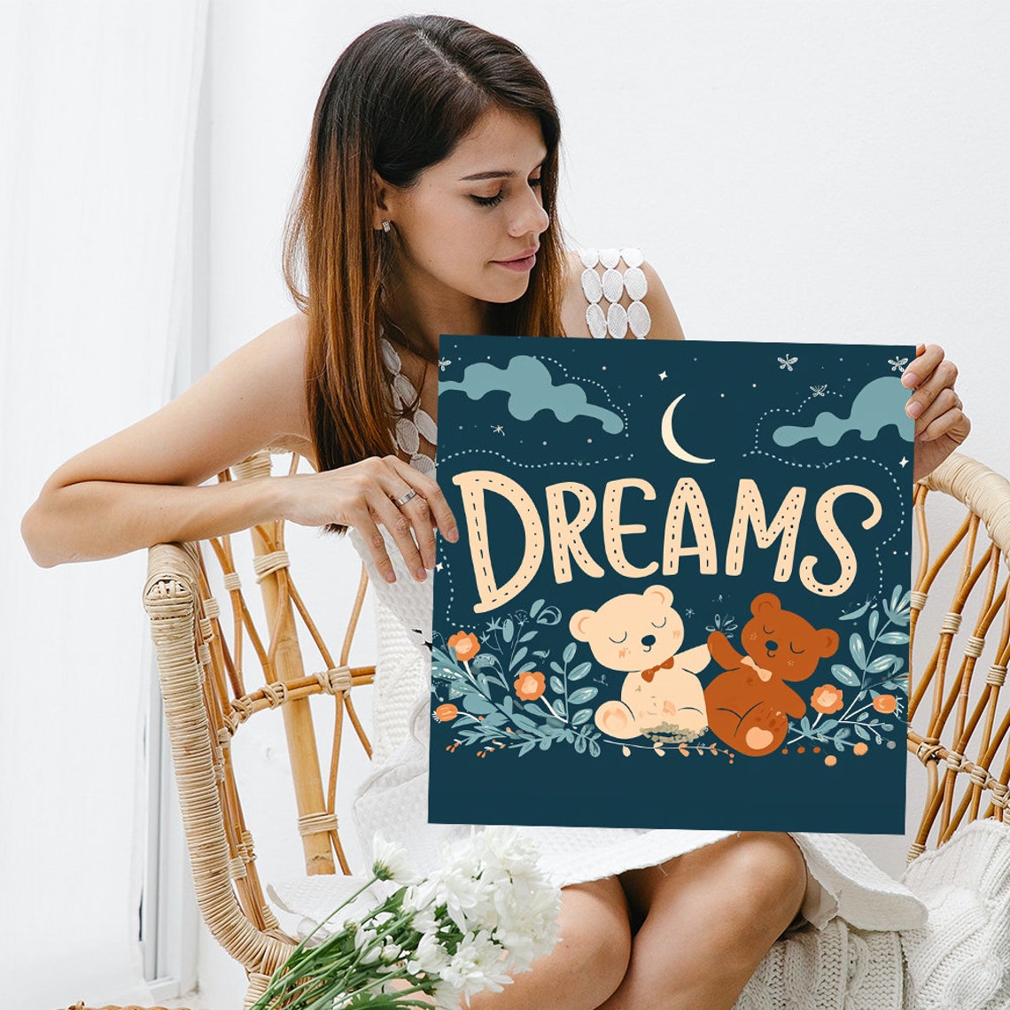 Sweet Dreams Sleeping Teddy Bears Navy Moon Baby Nursery Poster - Image 3