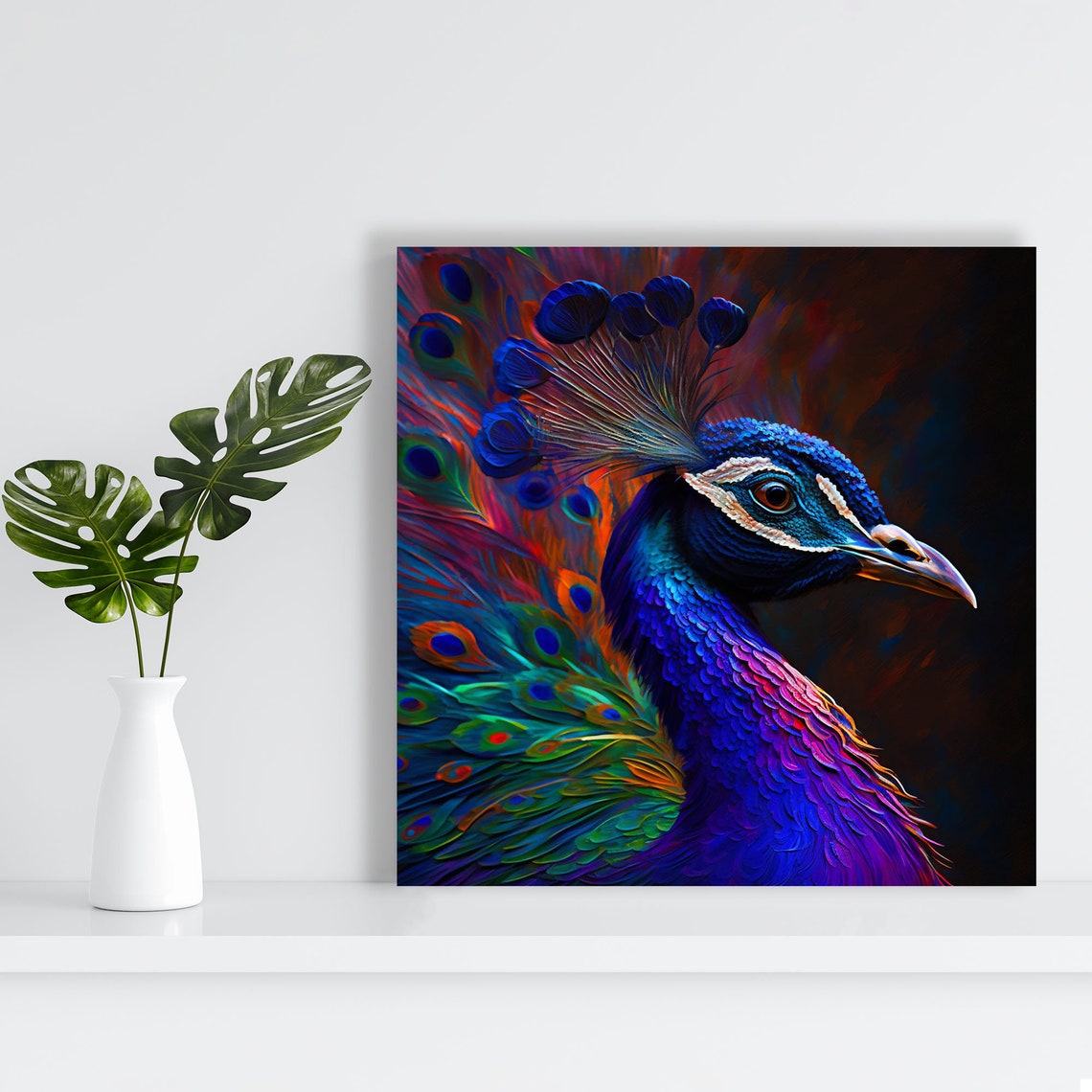 Royal Peacock Profile Blue Purple Plumage Dark Elegant Bird Poster - Image 2