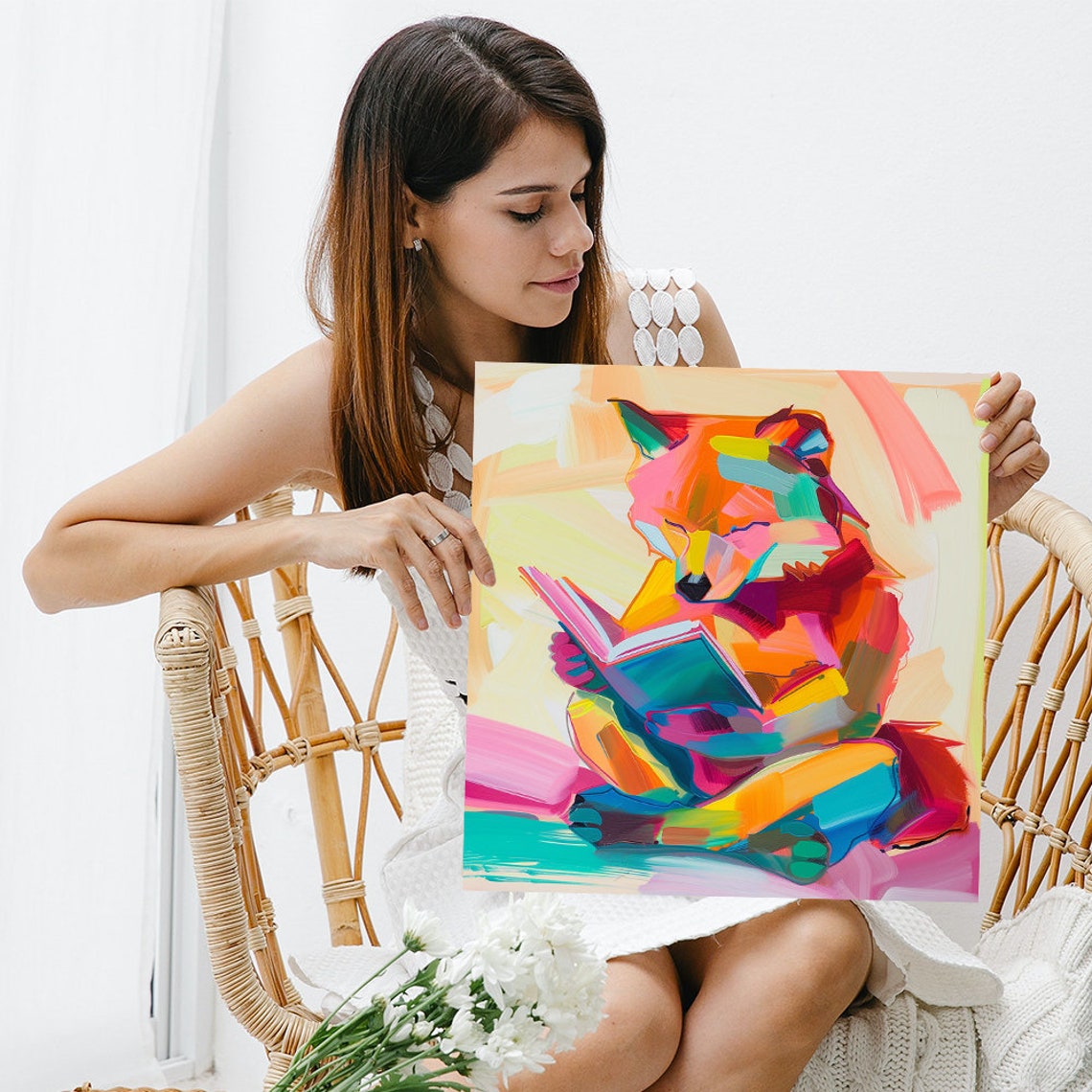 Abstract Fox Reading Book Fauvist Rainbow Brushstroke Wall Poster - Image 3