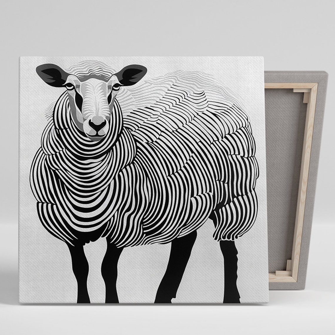 Sheep Optical Illusion Black White Stripes Modern Graphic Wall Poster