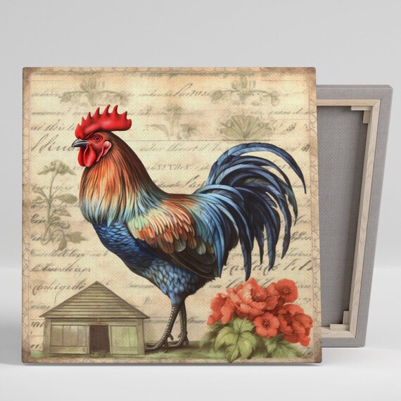 Rustic Rooster Art Print, Vintage Kitchen Decor