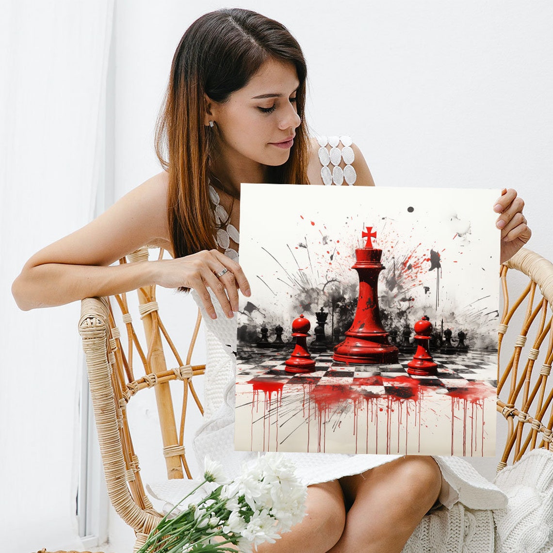 Red Chess King Towering Pawns Splash Paint Game Of Kings Poster - Image 3