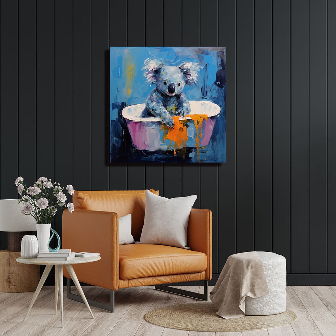 Cute Koala Pink Bathtub Blue Whimsical Bathroom Animal Nursery Poster - Image 2