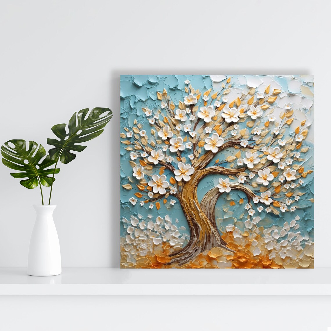 White Blue Floral Tree Botanical Wall Art Print - Image 3
