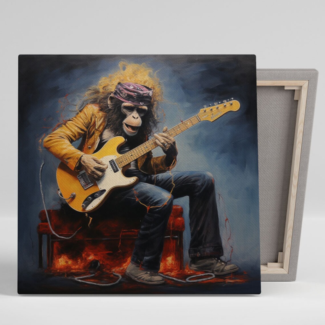 Monkey With Guitar, Colorful Abstract Art Print