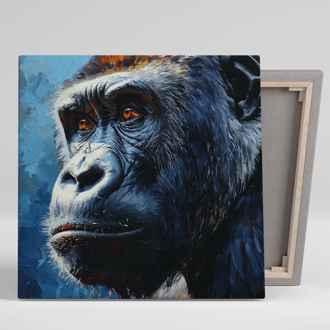 Gorilla Close Up Portrait Blue Orange Painterly Wildlife Art Poster