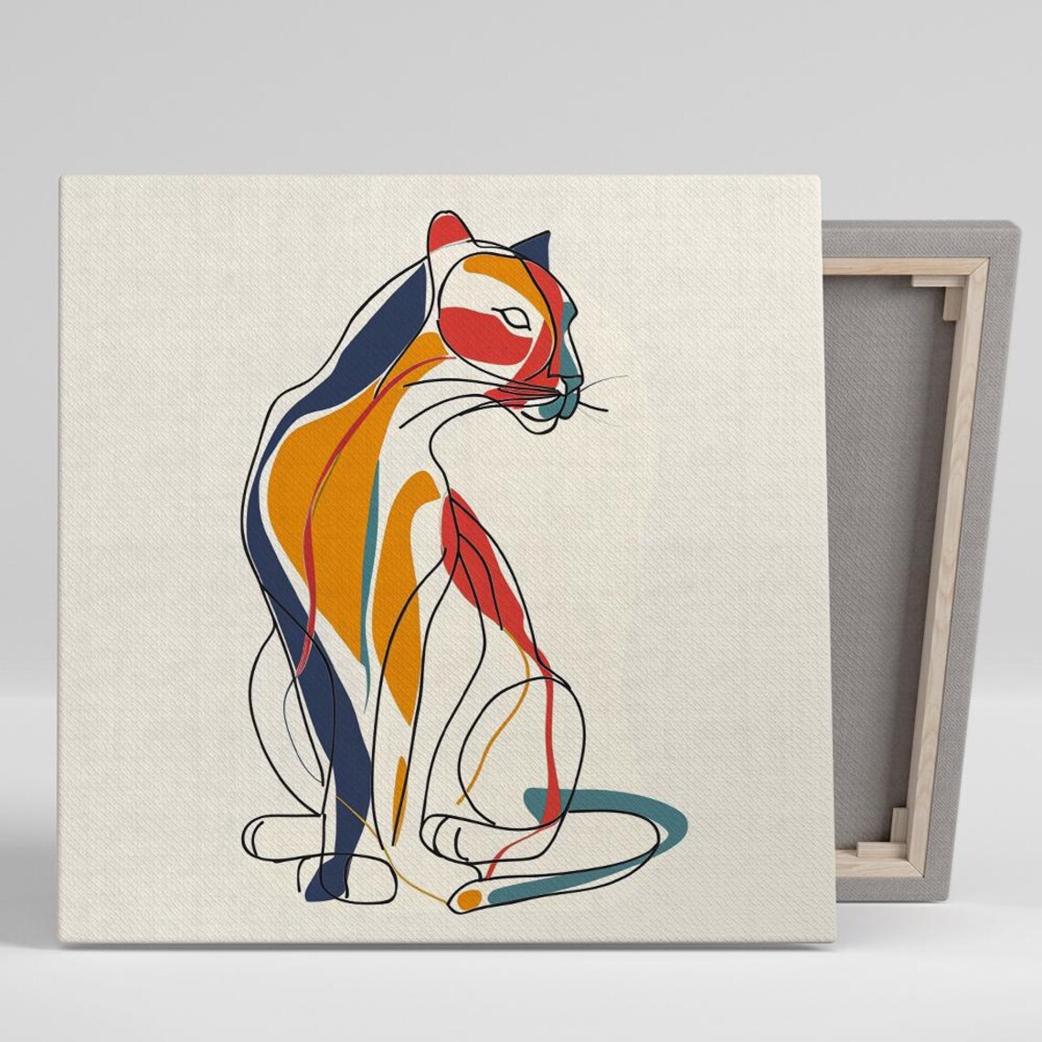 Abstract Cat Sitting Line Art Colorful Minimalist Modern Wall Art Poster Print