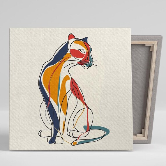 Abstract Cat Sitting Line Art Colorful Minimalist Modern Wall Art Poster Print