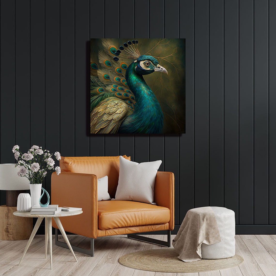 Elegant Peacock Profile Dark Golden Tones Realistic Bird Art Poster - Image 4