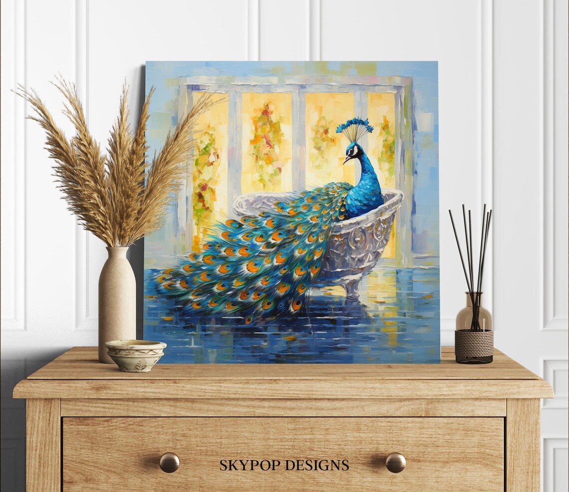 Peacock in Bathtub, Bathroom Animal Art Print - Image 2