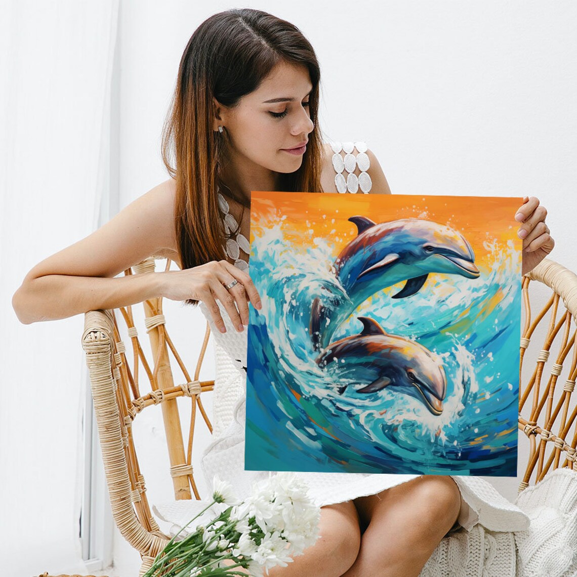 Playful Dolphin Art Print, Modern Ocean Decor - Image 3