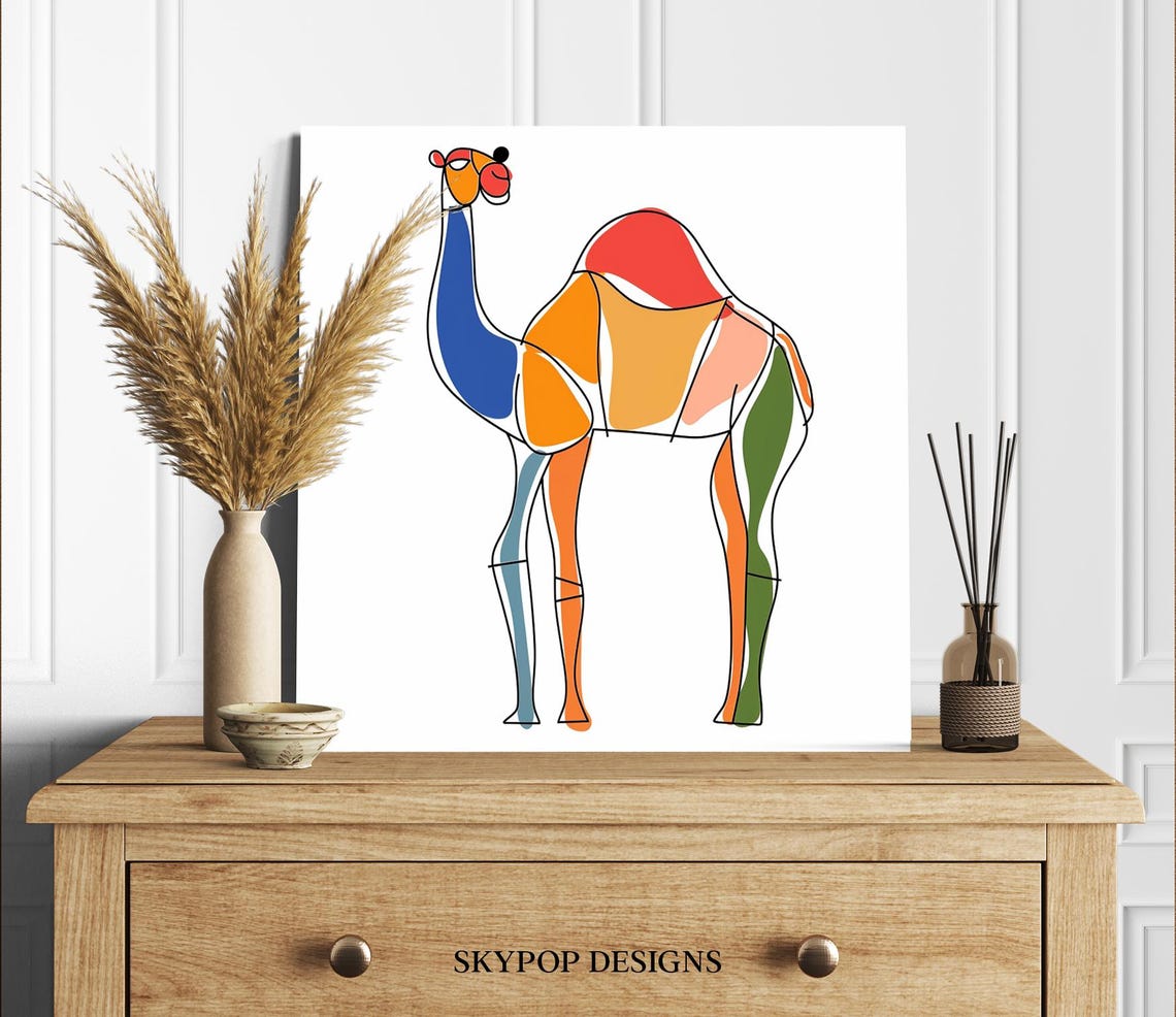 Geometric Camel Minimalist Line Drawing Colorful Modern Desert Poster - Image 2