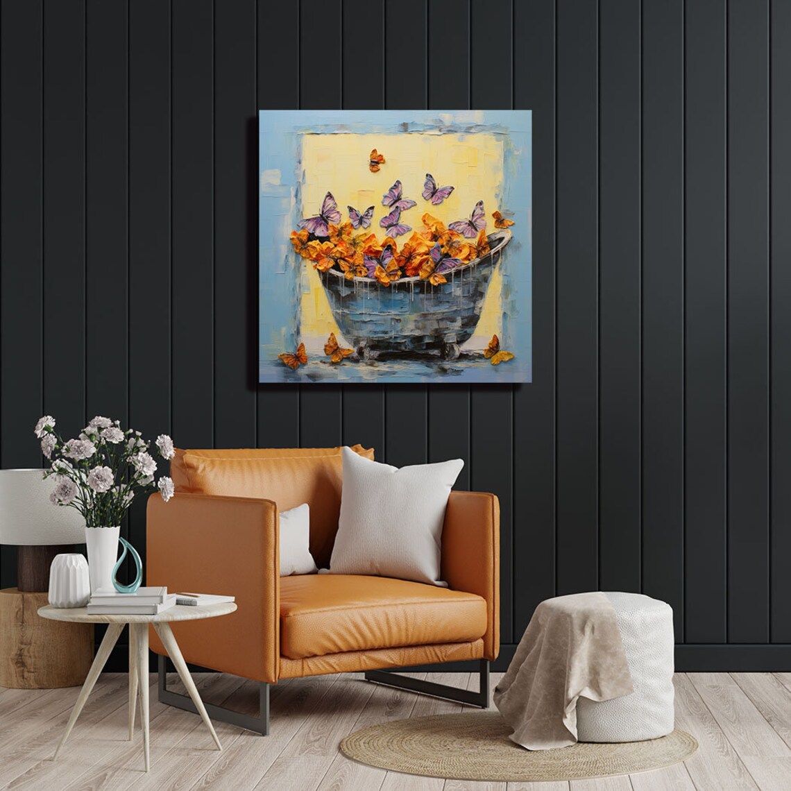 Butterflies In Bathtub, Modern Bathroom Art Print - Image 3