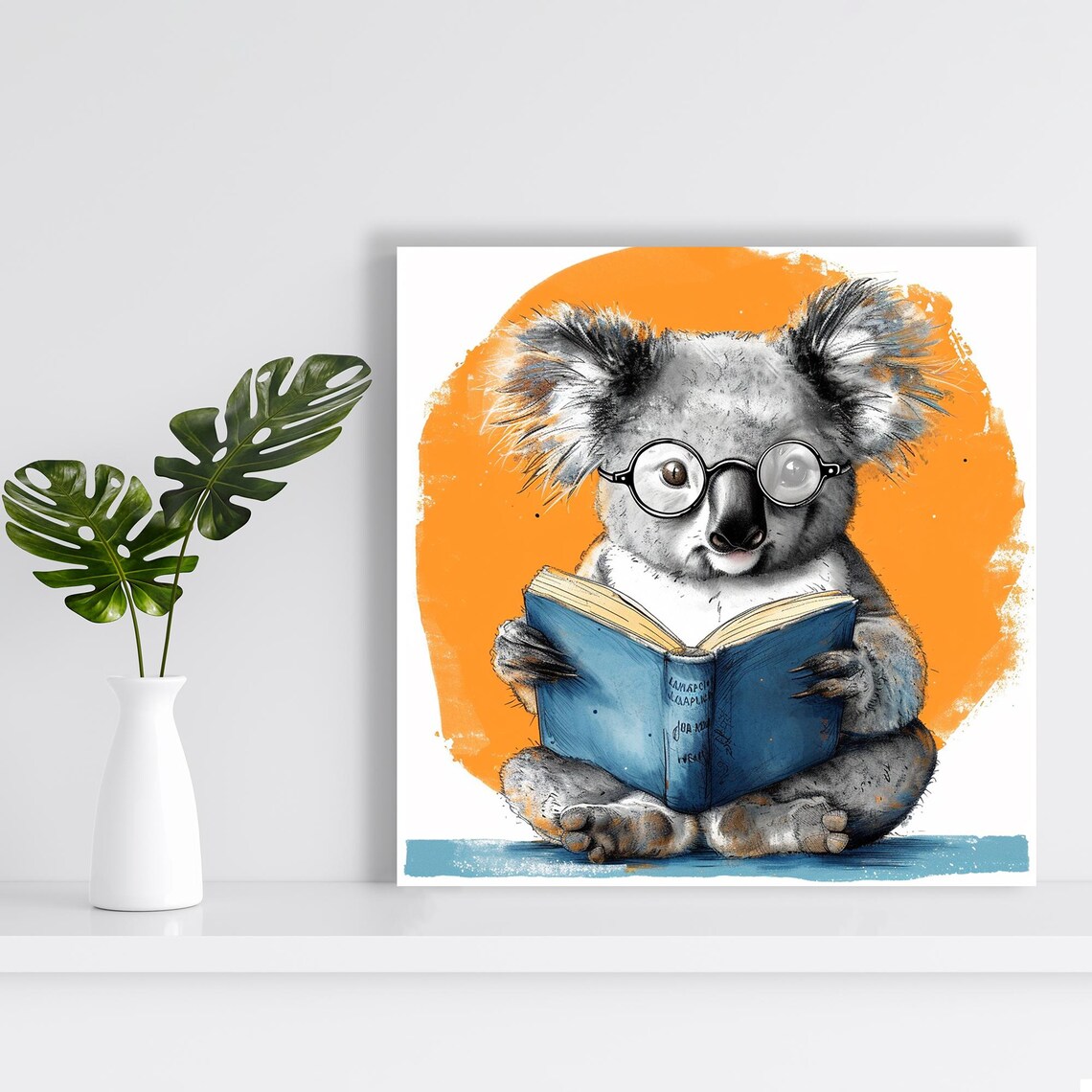 Koala Reading Book Glasses Cute Scholar Library Animal Orange Art Poster - Image 2