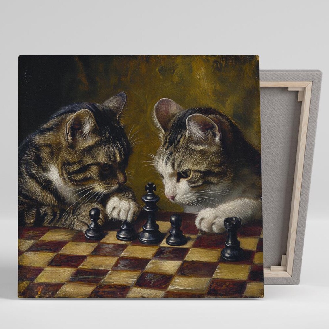 Cat Chess Masters Art Print, Classic Animal Decor