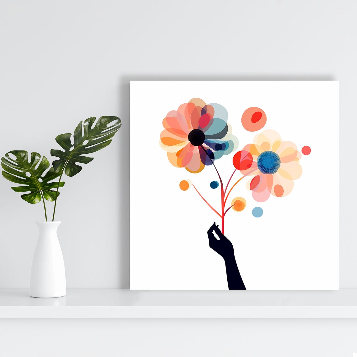 Hand Holding Watercolor Floral Bouquet Pastel Flower Modern Poster - Image 2