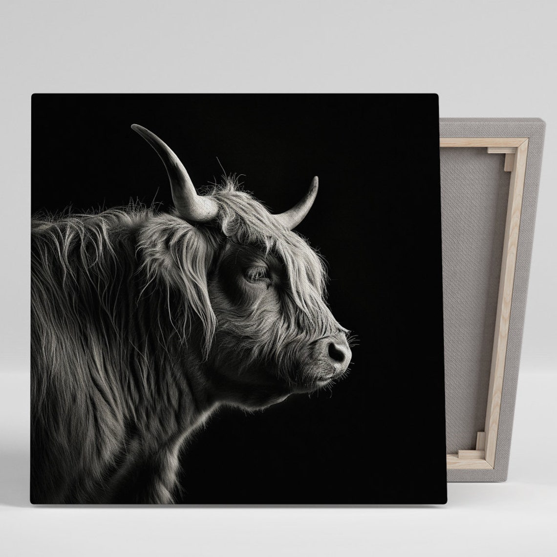 Highland Cow Black White Profile Dramatic Minimalist Wall Art