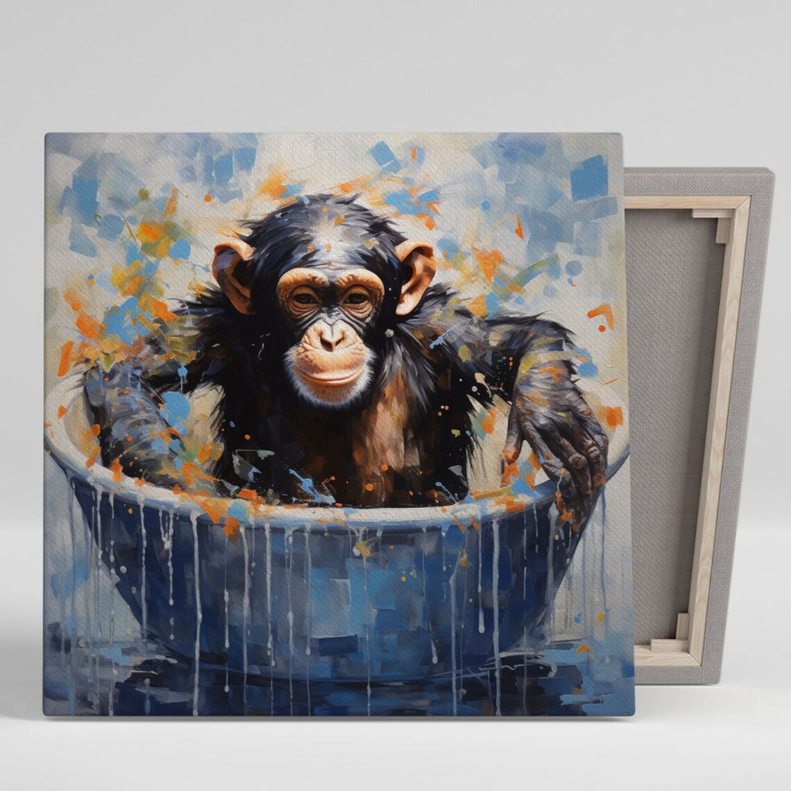 Monkey In Bathtub Poster, Bathroom Wall Art